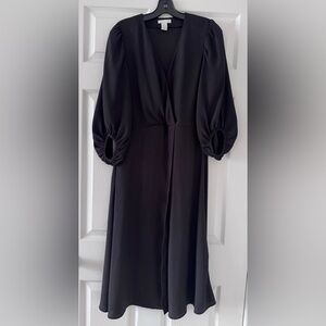 H&M Dress Women XS Black Metallic Midi 3/4 Sleeve 160/80A